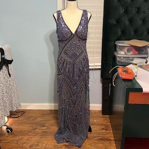 Formal Purple Beaded and Sequined Dress